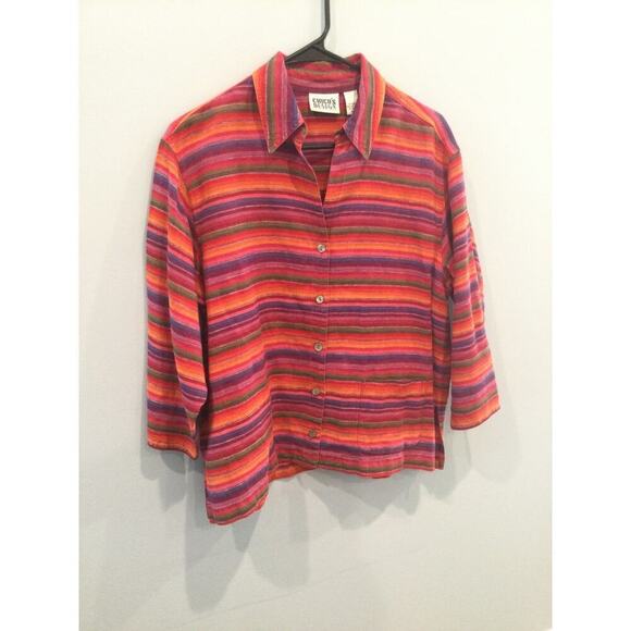 Chico’s Womens Linen Jacket Size Medium Red Rainbow Boho Festival Hippie Beachy - Picture 12 of 12